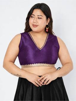 Studio Rasa - Purple Plus Size Dupion Embellished Readymade Blouse