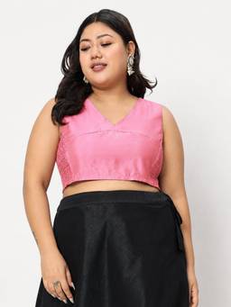 Studio Rasa - Pink Plus Size Silk Blend Stretchable Readymade Blouse