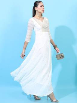 VISHUDH - Ethnic Motifs Print White Maxi Dress