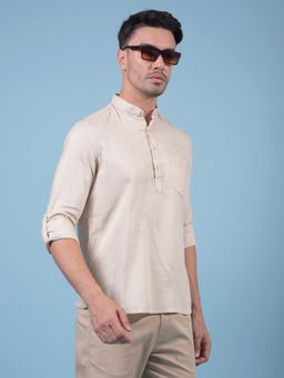 CRIMSOUNE CLUB - Men Beige Linen Short Kurta
