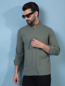 CRIMSOUNE CLUB - Men Green Linen Short Kurta