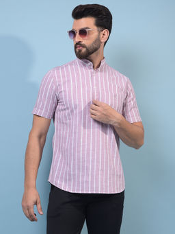 CRIMSOUNE CLUB - Men Purple Vertical Stripes Pure Cotton Short Kurta