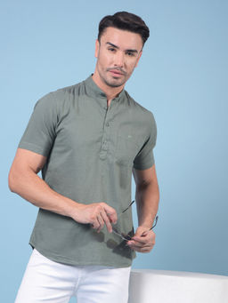 CRIMSOUNE CLUB - Men Green Linen Short Kurta