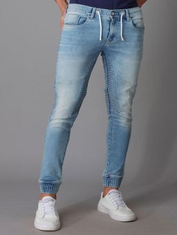 ROOKIES - Light Blue Washed Biker Denim Joggers Jeans