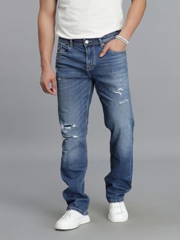 ROOKIES - Med Blue 5 Pocket Mid Rise Comfort And Straight Fit Jeans