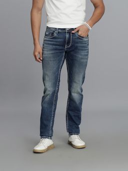 ROOKIES - Med Blue 5 Pocket Mid-Rise Slim Straight Fit Jeans