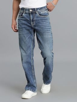 ROOKIES - Med Blue 5 Pocket Mid Rise Loose Boot Leg Cropped Jeans