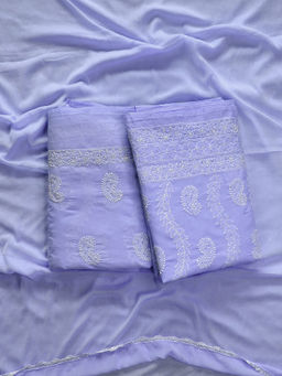 Seva Chikan - Lavender Cotton Embroidered Lucknowi Chikankari Unstitched Dress Material (Set of 3)