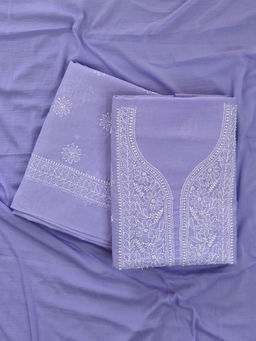 Seva Chikan - Lavender Cotton Embroidered Lucknowi Chikankari Unstitched Dress Material (Set of 3)