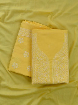 Seva Chikan - Yellow Cotton Embroidered Lucknowi Chikankari Unstitched Dress Material (Set of 3)