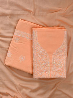 Seva Chikan - Peach Cotton Embroidered Lucknowi Chikankari Unstitched Dress Material (Set of 3)