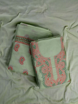 Seva Chikan - Green Cotton Embroidered Lucknowi Chikankari Unstitched Dress Material (Set of 3)