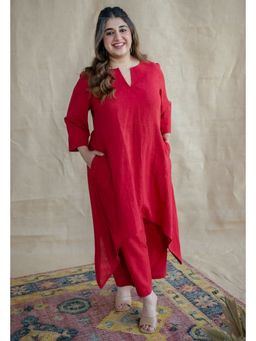 The Indian Ethnic Co. - Natural Dyed Red Slub Cotton Co-Ords Set