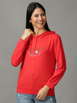 SHOWOFF - Womens Long Sleeves Regular Red Hooded Sweatshirt