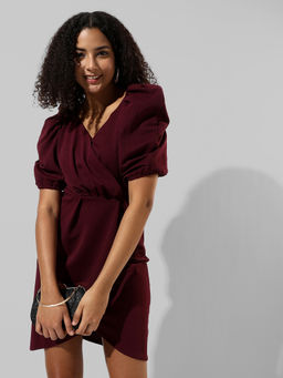 PINACOLADA - Womens Solid Maroon Regular Fit Dress