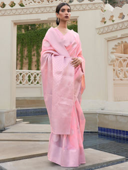 Akhilam - Women'S Pure Linen Pink Woven Design Woven Saree With Blouse Piece with Unstitched
