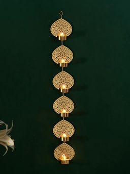 DecorTwist - Antique Gold Finish Metal 6 Vertical Hanging Tea Light Holder