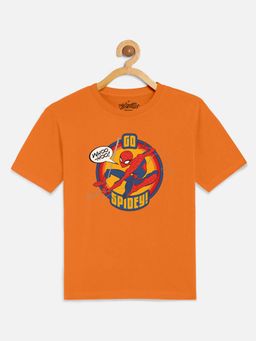 Kidsville - Spiderman Printed Orange T-Shirt for Boys
