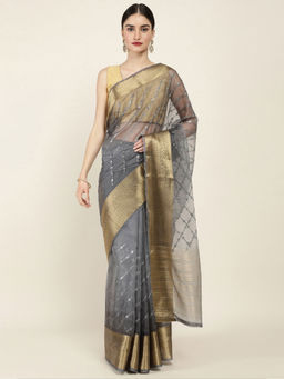 Soch - Embroidered Organza Saree with Unstitched Blouse