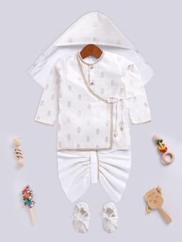 Vastramay - Boys White Silk Blend Kurta with Dhoti (Set of 4)