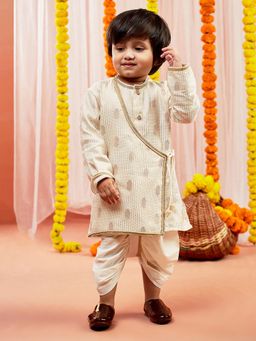 Vastramay - Boys Cream Silk Blend Kurta with Dhoti (Set of 2)