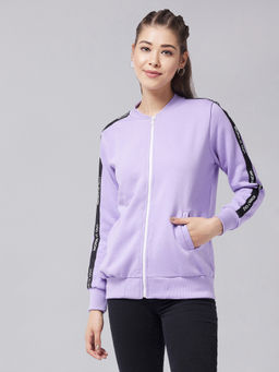 DOLCE CRUDO - Women's Lavender V Neck Full Sleeves Solid Bomber Regular Jacket