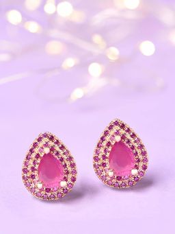 Zaveri Pearls - Pink Cubic Zirconia Contemporary TearDrop Brass Studs Earring-ZPFK14574