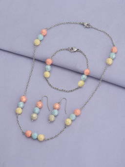 Carlton London - Silver Plated With Multicolor Faceted Beads Fancy Jewellery Set For Girl