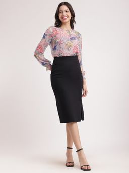 FABLE STREET - Black Stretchable Pencil Midi Skirt