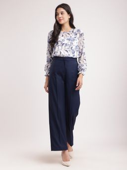 FABLE STREET - Navy Blue Solid Wide Leg Trouser