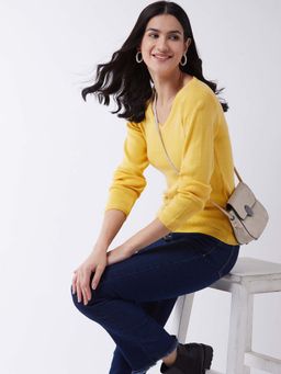 RVK - Women Yellow Solid Acrylic Pullover Sweater
