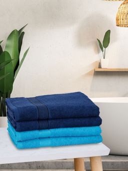 KOPA - Quick Dry 100% Cotton Soft Terry Towel -4Pc Bath Towel D'Ross Solid-Navy Blue, Turq