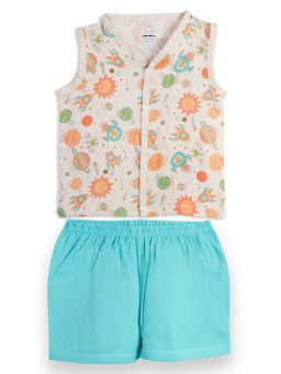 The Boo Boo Club - Off White Printed Comfortable Fit Jabla and Shorts (Set of 2)