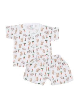 Smiley Buttons - White Printed Comfortable Fit Jabla and Shorts (Set of 2)