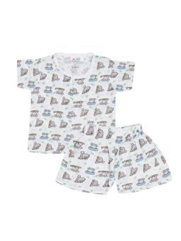 Smiley Buttons - White Printed Comfortable Fit Jabla and Shorts (Set of 2)