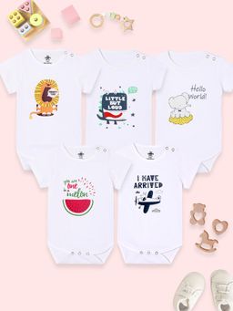 The Mom Store - White Printed Regular Onesie (Pack of 5)