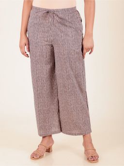 ARAMYA - Grey Soft Cotton Striped Palazzo