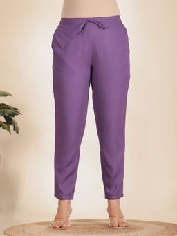 ARAMYA - Purple Rayon Solid Pant