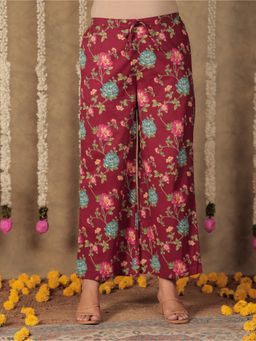 ARAMYA - Maroon Soft Cotton Floral Palazzo