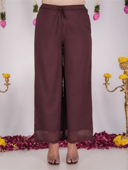 ARAMYA - Brown Cotton Voile Solid Palazzo