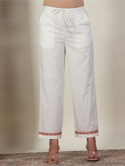 ARAMYA - Off White Soft Cotton Solid Palazzo