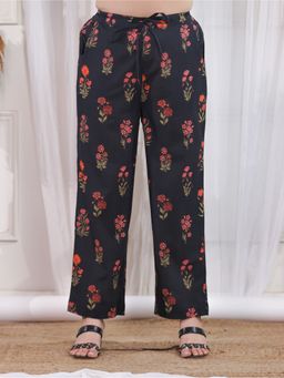 ARAMYA - Black Soft Cotton Floral Palazzo
