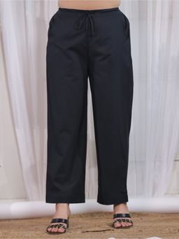 ARAMYA - Black Soft Cotton Solid Palazzo