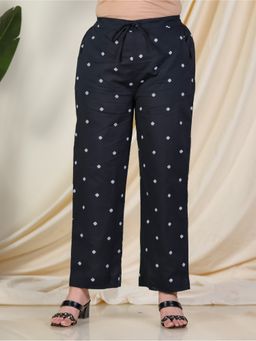 ARAMYA - Black Soft Cotton Geometric Palazzo