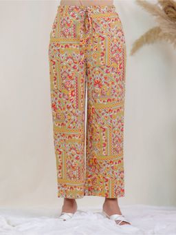ARAMYA - Green Printed Soft Cotton Palazzo
