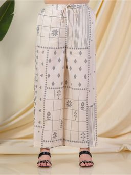 ARAMYA - Cream Soft Cotton Patchwork Palazzo