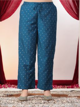 ARAMYA - Teal Roman silk Gold Foil Palazzo