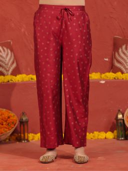 ARAMYA - Red Roman silk Gold foil Palazzo