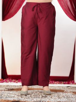 ARAMYA - Maroon Roman silk Solid Palazzo