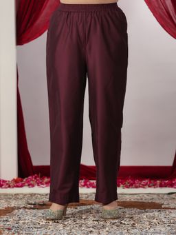 ARAMYA - Wine Roman silk Solid Pant